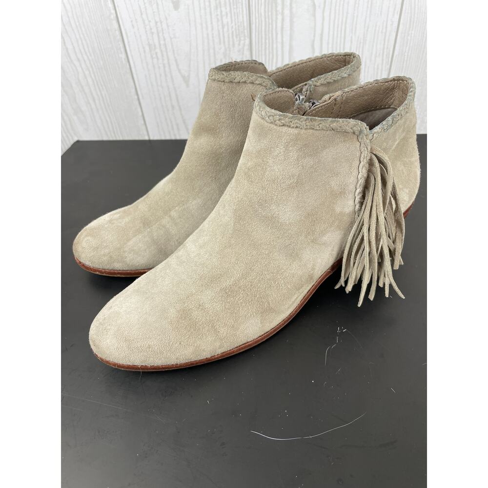 Sam Edelman Paige Fringe Suede Ankle Booties Putty Size 6 Boho Western